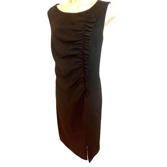 Calvin Klein NWT Black Sleeveless Knee Length Sheath Dress Ruffle Accent Sz 14 - Picture 1 of 7